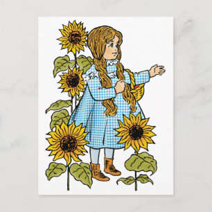 Cartão Postal Vintage Wizard de Oz Fairy Tale Dorothy Sunflower