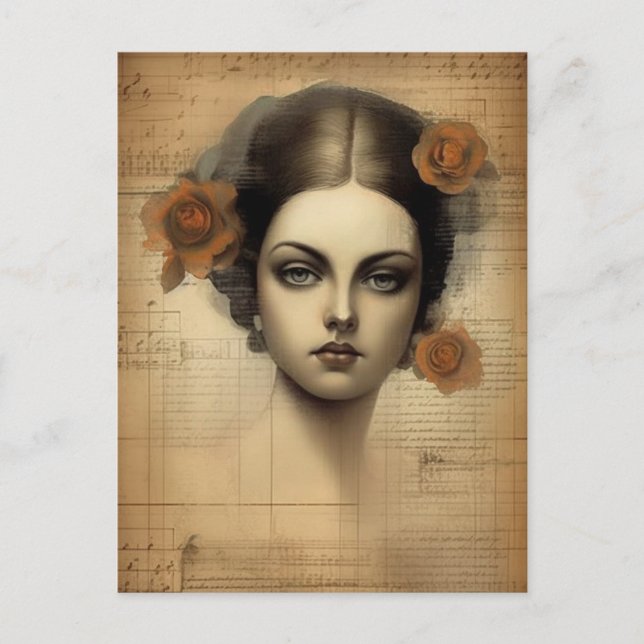 Cartão Postal Vintage Woman Collage (Frente)