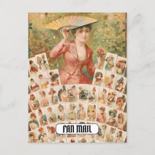 Cartão Postal Vintage Woman Engraçada com Vintage com ventilador