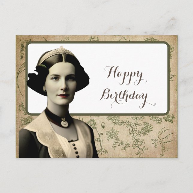 Cartão Postal Vintage Woman Happy Birthday (Frente)