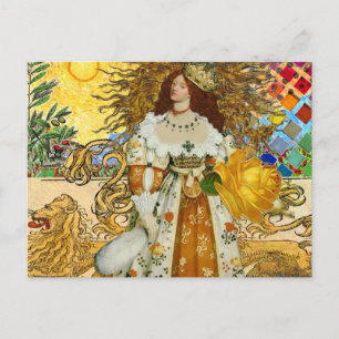 Cartão Postal Vintage Woman Ouro Sun: Leo Zodiac Collage Art