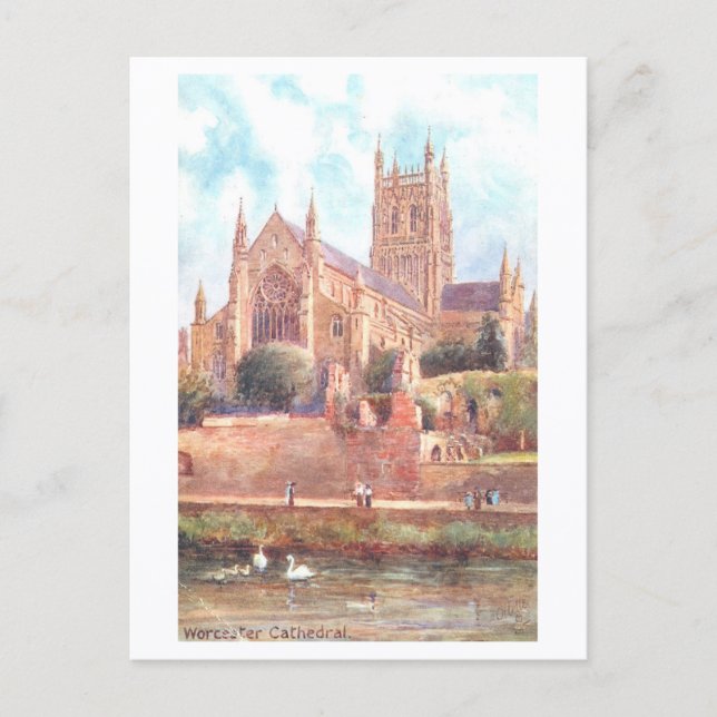 Cartão Postal Vintage Worcester Cathedral (Frente)