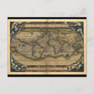 Cartão Postal Vintage World Map Atlas Design histórico