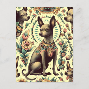 Cartão Postal Vintage Xoloitzcuintle Seamless