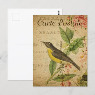 Cartão Postal Vintage Yellow Bird