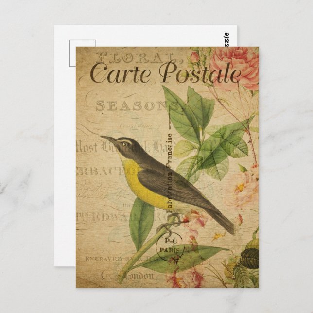 Cartão Postal Vintage Yellow Bird (Frente/Verso)