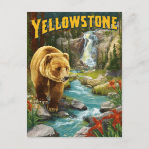 Cartão Postal Vintage Yellowstone National Park Scende Wildlife