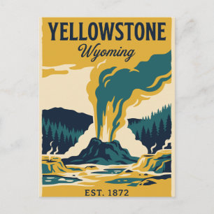 Cartão Postal Vintage Yellowstone Wyoming Old Faithful