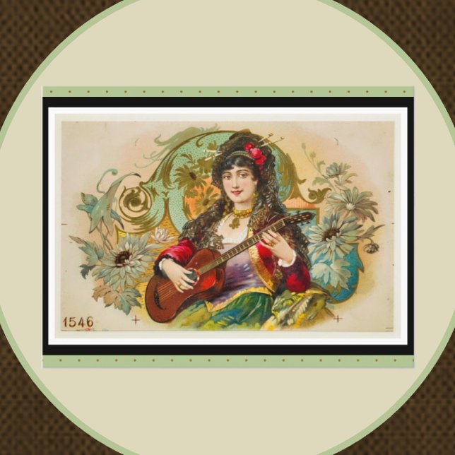 Cartão Postal Vintage Young Gypsan Jogando Violão (Criador carregado)