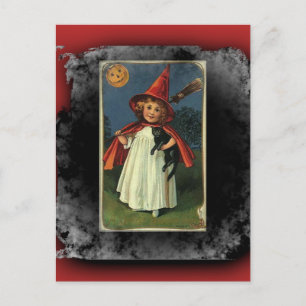 Cartão Postal Vintage Young Halloween Witch