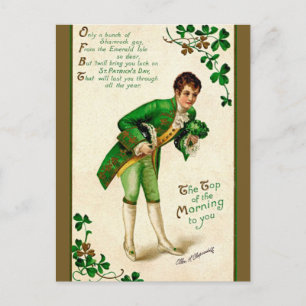 Cartão Postal Vintage Young Man With Shamrock Buquê