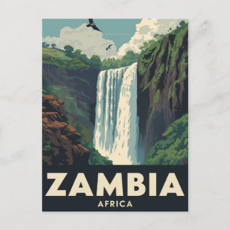 Cartão Postal Vintage Zambia Travel Poster Waterfall