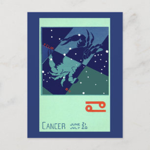 Cartão Postal Vintage Zodiac Astrology Cancer Caranguejo Constel