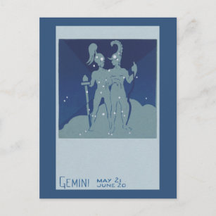 Cartão Postal Vintage Zodiac Astrology Gemini Constelação Gêmea