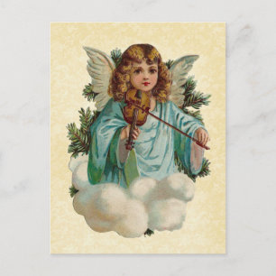 Cartão Postal VintageDesign Cherub tocando violino em nuvens