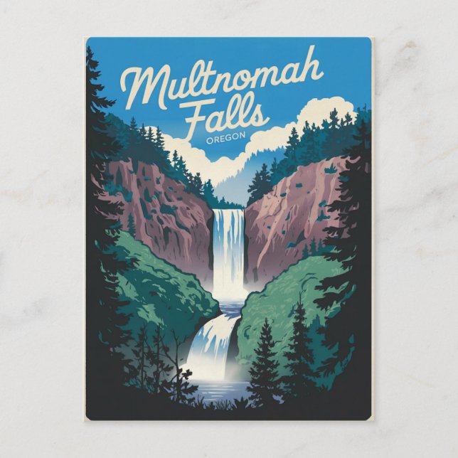 Cartão Postal Vintagem Multnomah Falls (Frente)