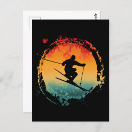 CARTÃO POSTAL VINTAGEM RETRO DE ESQUIAMENTO