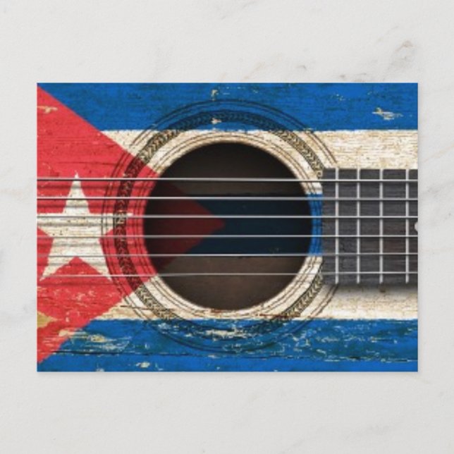 Cartão Postal Violão Acústico Antigo com Bandeira Cubana (Frente)