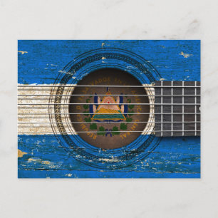 Cartão Postal Violão Acústico Antigo com Bandeira de El Salvador