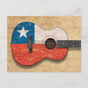 Cartão Postal Violão Acústico de Bandeira Chilena Envelhecido 