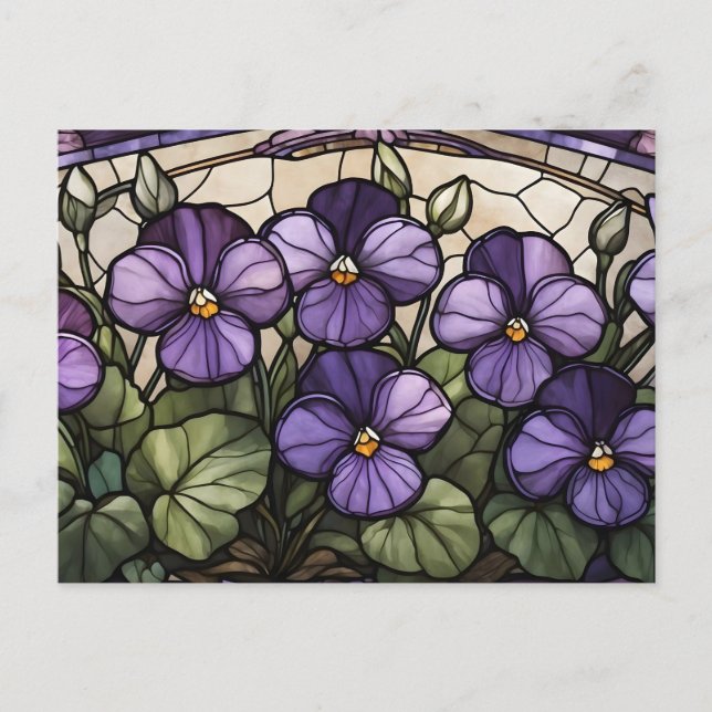 Cartão Postal Violet Flores de Vidro Colorido (Frente)