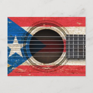 Cartão Postal Violeta Acústica Antiga com Bandeira de Porto Rico
