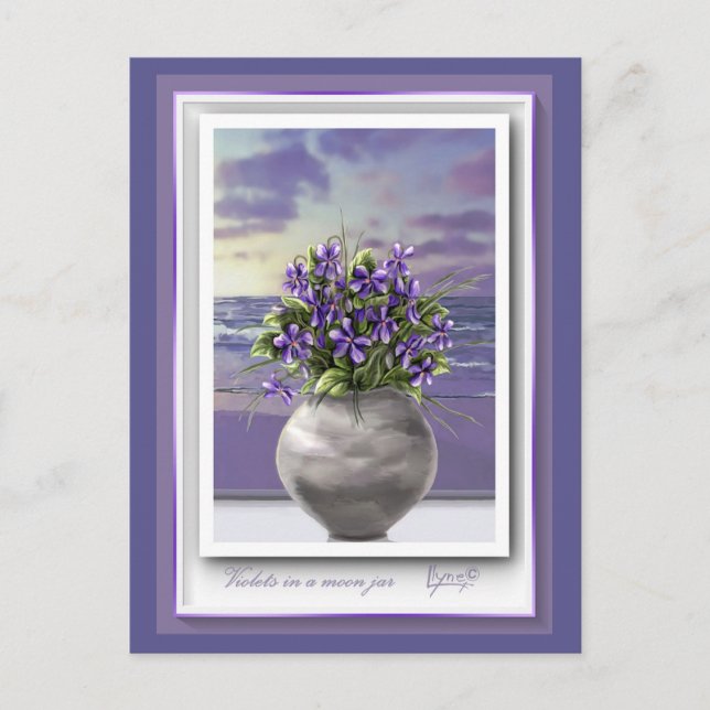 Cartão Postal violetas em vidro luar (Frente)