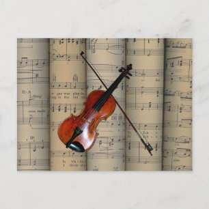 Cartão Postal Violin ~ Rolled Sheet Music Background ~ Musical