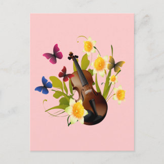 CARTÃO POSTAL VIOLINA, FLORES E BORRACHAS