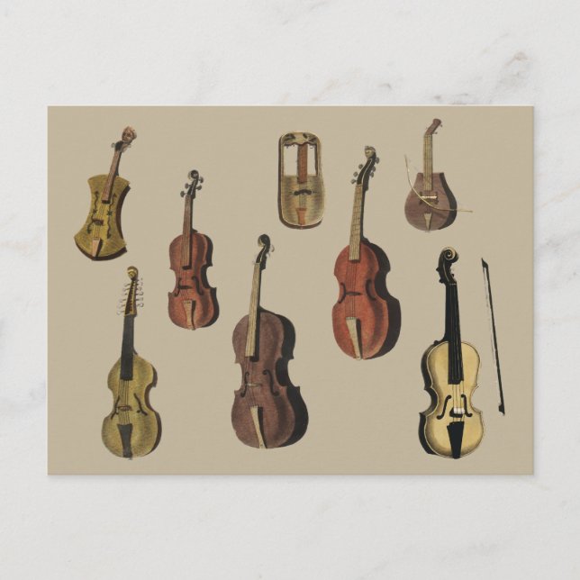 Cartão Postal Violinos de instrumentos musicais em vintage (Frente)