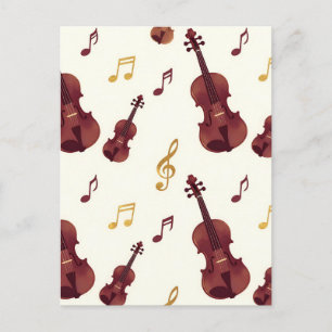 Cartão Postal Violinos Musicais Padrão Sem Costura