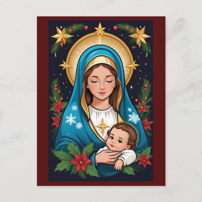 Cartão Postal Virgem Católica Romana Cristã Maria Natal (Frente)