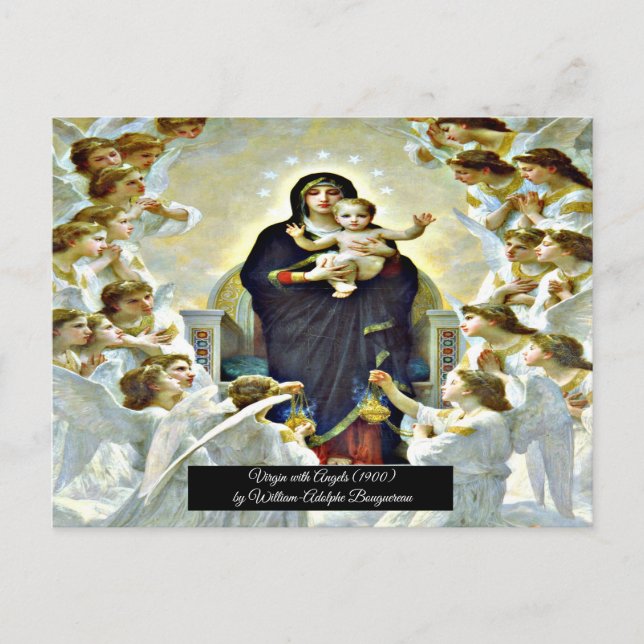 Cartão Postal Virgem com Angels Bouguereau (Frente)