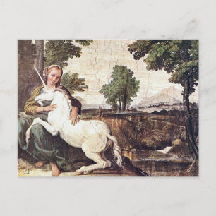 Cartão Postal Virgem com Unicórnio por Domenico Zampieri