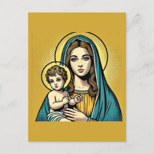 Cartão Postal Virgem Maria com o Cristo de Jesus