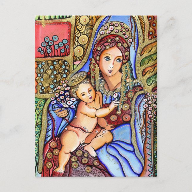 Cartão Postal Virgem Maria e Pintura Infantil de Jesus (Frente)