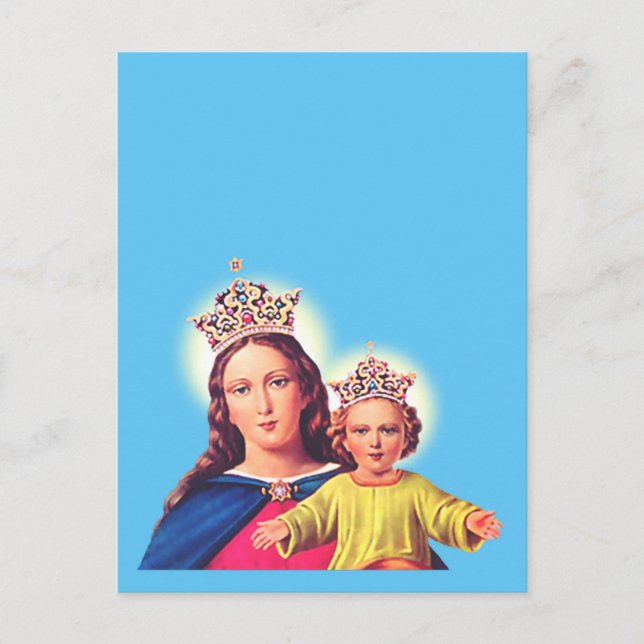 Cartão Postal Virgem Maria rainha com Jesus (Frente)