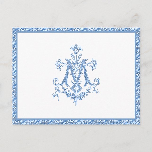 Cartão Postal Virgem Religiosa Mary Marian Cross Blue Lily (Frente)