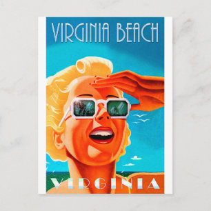 Cartão Postal Virgínia Beach, loira de óculos de sol, safra