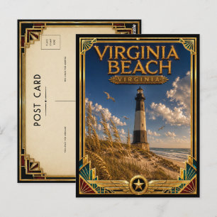Cartão Postal Virginia Beach Virgínia Arte Deco Vintage Dourado