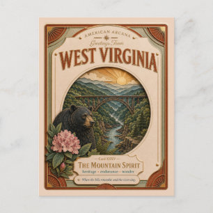 Cartão Postal Virgínia Ocidental Vintage Paper Cut American Arca