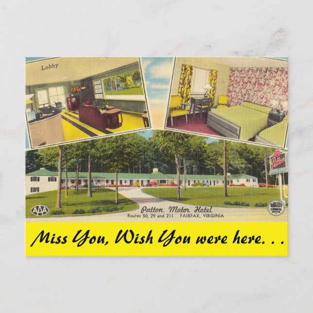 Cartão Postal Virginia, Patton Motor Hotel, Fairfax (Frente)