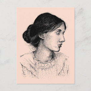 Cartão Postal Virginia Woolf Ink Drawing Colorida