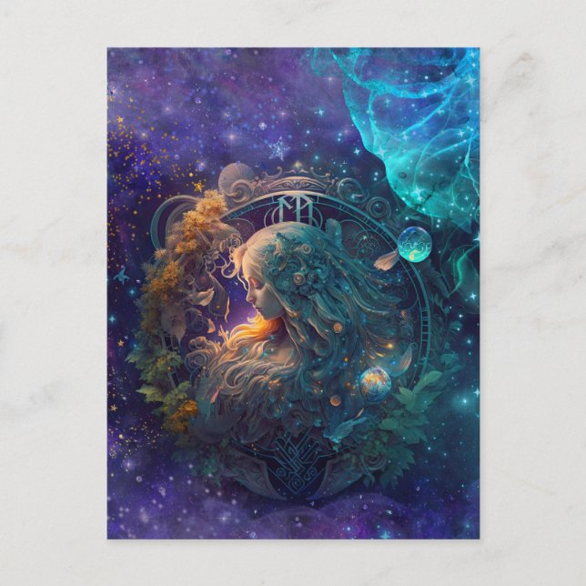 Cartão Postal Virgo Zodiac - Símbolo Watercolor Design (Frente)
