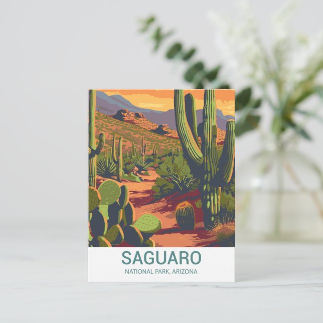 Cartão Postal Visão Cenária do Saguaro Retroativo (Em pé/Frente)