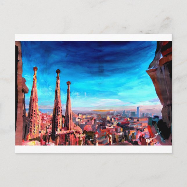 Cartão Postal Visão Da Cidade De Barcelona E Sagrada Família (Frente)