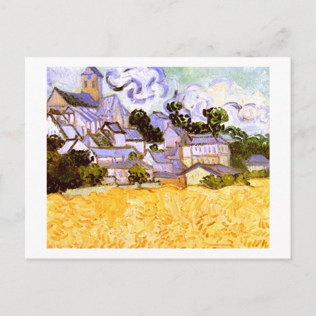 Cartão Postal Visão de Auvers com Church Van Gogh Fine Art (Frente)