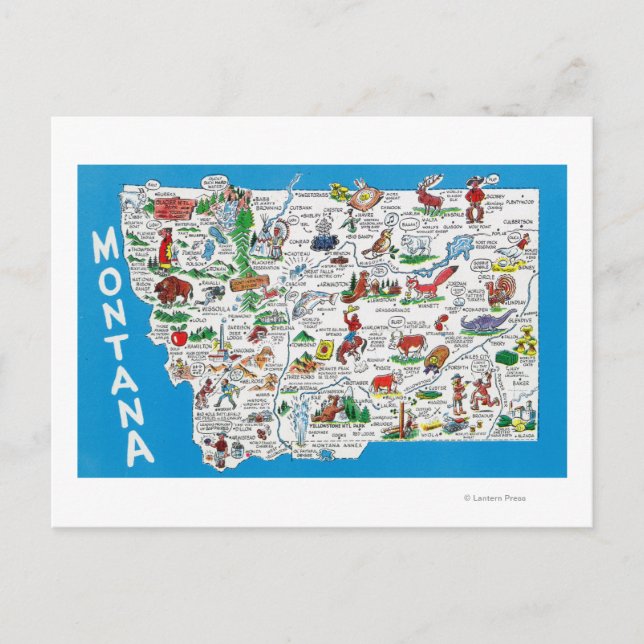 Cartão Postal Visão do Estado com Cartoons, Pontos Cênicos (Frente)