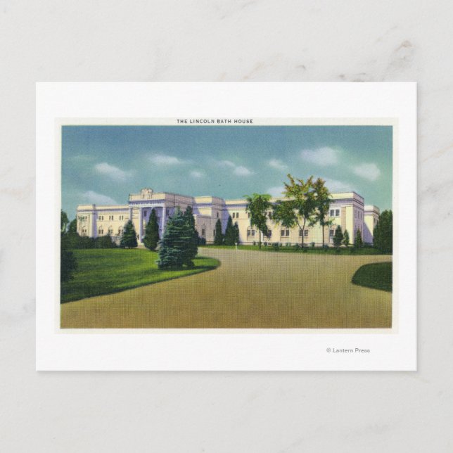 Cartão Postal Visão Exterior da Lincoln Bath House (Frente)