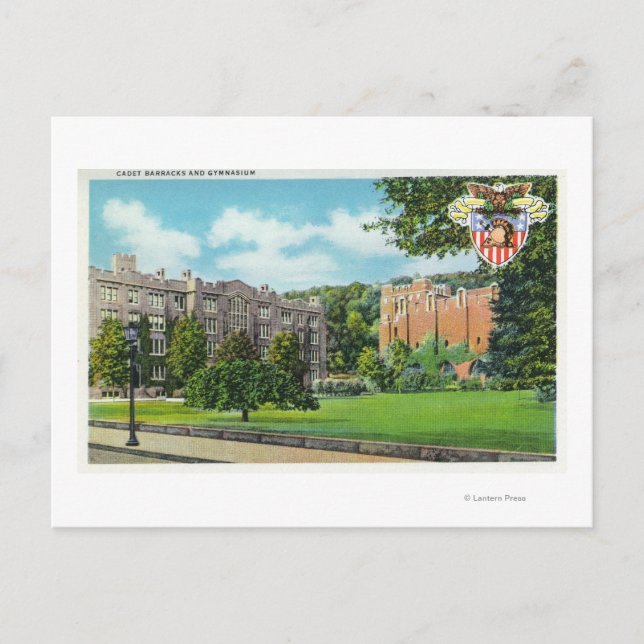 Cartão Postal Visão Exterior de Barracas de Cadete e Gymnasium (Frente)